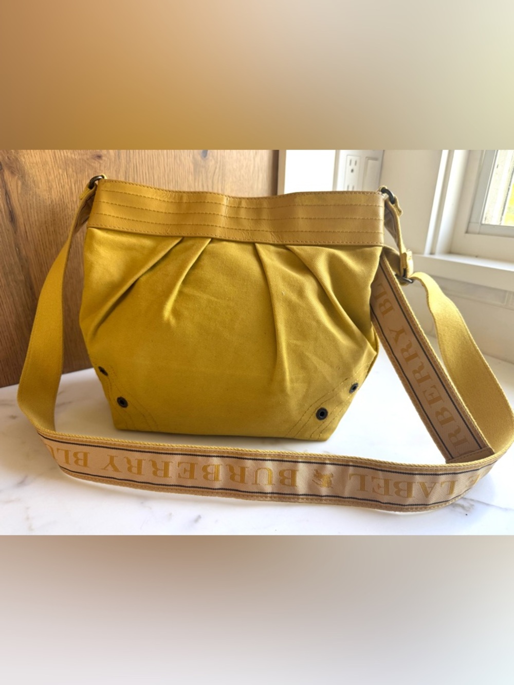 BURBERRY Blue Label Vintage Cotton Canvas Crossbody/ Messenger Bag Mustard - Picture 5 of 13
